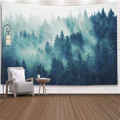EMMTEEY Forest Tapestry Wall Hanging 80x60 Inch - Green Misty Pine Tree Nature Wall Art, Large Tapestries for Bedroom Living Room Dorm Office Home Decor