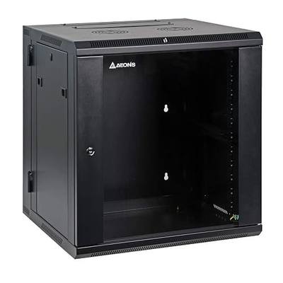 AEONS 12U Professional Wall Mount Server Cabinet Enclosure Double Section Hinged Swing Out 19-Inch Server Network Rack Locking Glass Door 22-Inches Deep Black (Fully Assembled)