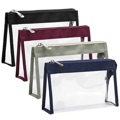 iSPECLE Clear Makeup Bag, 4 Pack Clear Toiletry Bag for Cosmetics, Travel, Women, Girls, Black Grey Purple Dark Blue