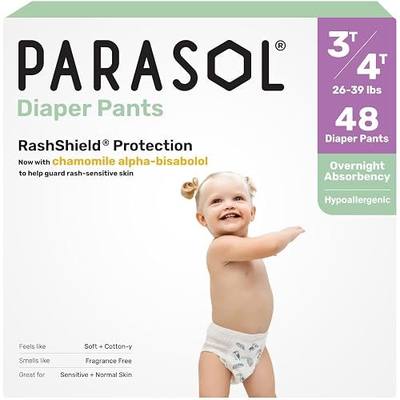 Parasol Chlorine Free Disposable Diaper Pants, Size 5 (3T-4T) 48 Count, Pull Up-Style with RashShield Protection and Active 360 Comfort Wrap, Hypoallergenic Training Diaper