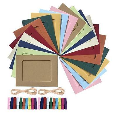 Enenes Paper Photo Frame 4 x 6 Inch Photo Banner 20 PCS Paper Picture Frames for Scrapbooking Hanging Photos Display for Baby Shower Wedding Birthday Party Decoration with Wood Clips