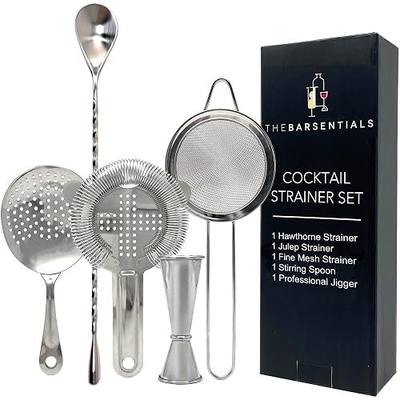 Cocktail Strainer Set Stainless Steel Bar Tools with Stirring Spoon - Hawthorne, Julep, Fine-Mesh and Jigger for Drinks