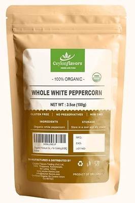 Organic Premium Grade White Peppercorn. Natural Super food enriched with aroma & flavors for cooking and barbeque, 3.5 oz / 100 g