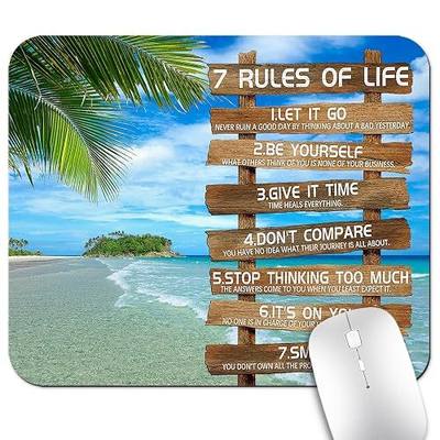 7 Rules of Life Inspirational Quote Mouse Pad, Tropical Palm Beach Desk Mat