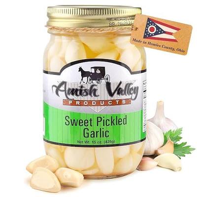 Amish Valley Products Country Pickled Garlic Sweet or Hot Flavor 15 oz Glass Jar (SWEET, 1-15oz JAR)