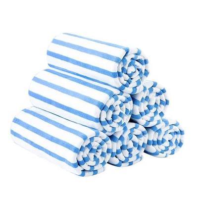 JML Microfiber Beach Towels Set, 6 Pack, 27" x 55", Cabana Stripe Blue | Haning Loop, Soft, Absorbent, Quick Dry, Use for Bathroom, Swimming Pool