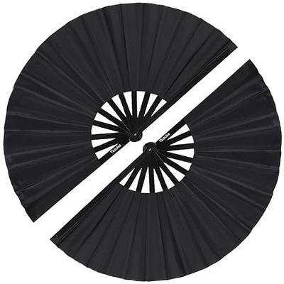 2 Pack Large Folding Hand Fan, Nylon-Cloth Vintage Retro Fabric Fans, Chinese Kung Fu Tai Chi Hand Fan for Men/Women, Festival, Dance, Gift, Performance, Decorations (Black)