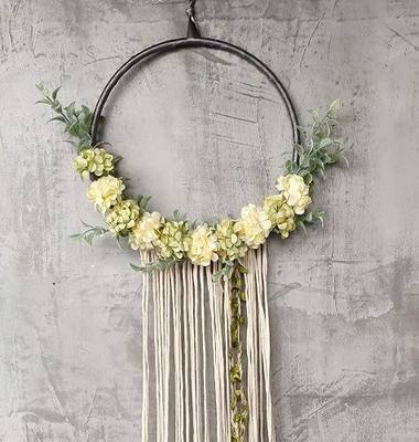 RISEON Handmade 32" Long Large Tassel Dream Catcher Wall Hanging Decoration Macrame Fringe Floral Flower Wreath Dreamcatcher Boho Home Decor Ornament Gift (Light Green)