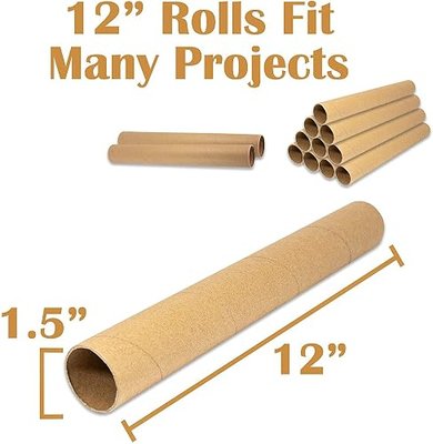 Sturdy 12 inch Paper Cardboard Tube Craft Rolls 22 Pieces