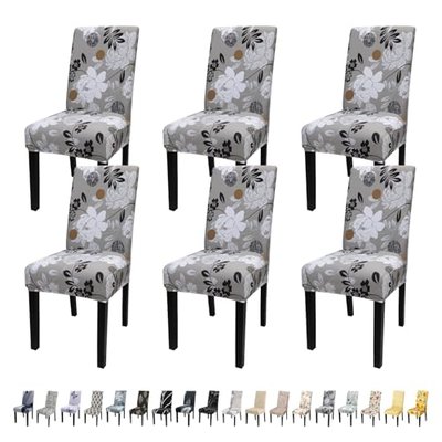 JQinHome Chair Covers for Dining Room Set of 6, High Stretch Removable Washable Parsons Chair Slipcover for Home Party Hotel Wedding Ceremony (Flower,6PCS)