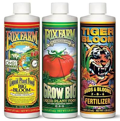 FoxFarm Soil Liquid Trio Pack - Big Bloom, Grow Big, Tiger Bloom Fertilizers Supports Vigorous Plant Growth, Bud Development & Abundant Fruit - Complete Liquid Plant Food Set - 3 Pint Bottles