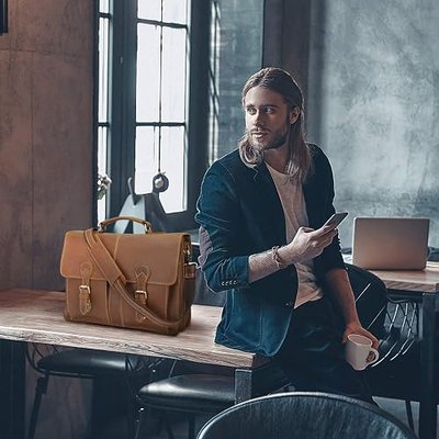 Polare 16" Full Grain Leather Messenger Bag Laptop Briefcase Bag Professional Work Bag For Men with YKK Zippers