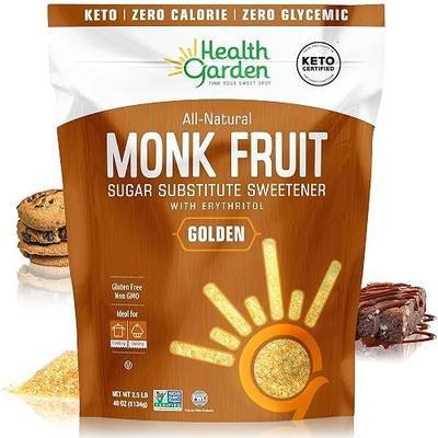 Health Garden Golden Monk Fruit Sweetener, 1:1 Sugar Substitute, 2.5lbs | Zero Calorie Pure Monkfruit with Erythritol – Keto Friendly, non-GMO, Kosher, Ideal for Baking