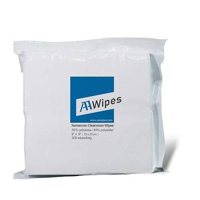 AAwipes Cleanroom Wipes Nonwoven Wipes Cellulose/Polyester Blend (Grade A, 68 Gram, Bag of 300 Pcs) 9" x 9"for Lab, Electronics, Pharmaceutical, Printing and Semiconductor Industries (NW06809)