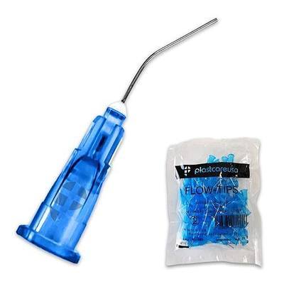 200 23 Gauge Dental Pre Bent Dispensing Needle Etch Tips - Blunt Disposable Oral Irrigation Flow & Applicator Tips - (Blue) by PlastCare USA