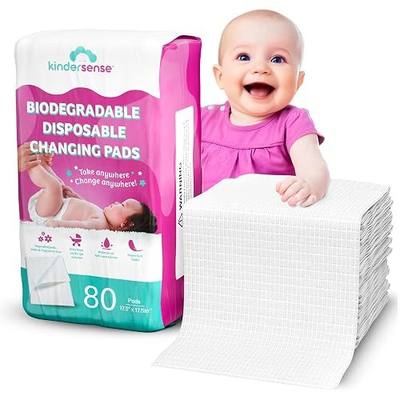KinderSense - Disposable Changing Underpads for Baby Diaper (80 Pack) Extra Large (17.5" x 17.5") Portable Pee Pad Waterproof & Leak Proof Underpad Mat Incontinence Protection - Absorbent Changing Mat