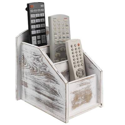 MyGift Whitewashed Wood TV Remote Control Holder with 3 Compartments | Modern Farmhouse Decor, Tabletop Media Remote Caddy/Organizer/Storage Box for Living Room, Coffee Table
