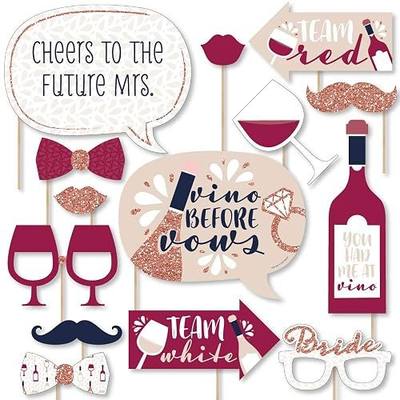 Vino Bridal Shower Photo Booth Prop Kit, DIY Cardstock Props - 20pc | Wedding Party Decorations, Masks and Speech Bubble Shapes for Adults or Kids, Props Sticks Included, USA-made