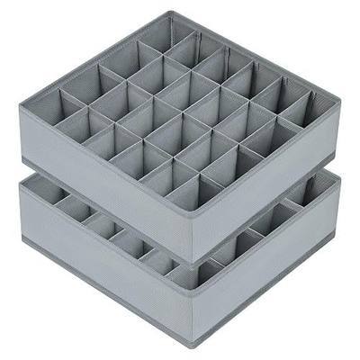 joyoldelf Sock Drawer Organizer Divider 2 Packs Underwear Organizer, 24 Cell Closet Organizers and Storage Organizer Sock Holders Organizers for Storing Socks, Handkerchiefs, Ties, Belts (Grey)