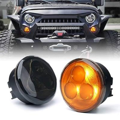 Amber LED Turn Signal Light w/Smoke Lens Compatible with 07-18 Jeep JK JKU | Aluminum, IP67 Waterproof, Plug N Play