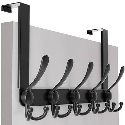 SKOLOO Over The Door Hook - for Doors up to 1-3/4'' Thickness, Metal Door Hanger with 5 Triple Hooks, Black Over The Door Hanger for Coats, Hats, Towels, Assembly Required