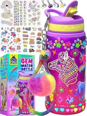 Decorate Your Own Water Bottle Kit for Girls - Birthday Gift Ages 4-10 | Unicorn Crafts with Gem Stickers, Charms and Wristlet, 20 oz BPA-Free, Arts and Crafts for Kids Ages 6-12, Toys for Girls