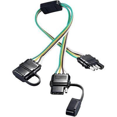 NEWSUN® 17.5" 4 Pin to 4 Pin Trailer Light Wiring Connector Adapter, 1 to 2 Way Y-Splitter Flat Extension Cable Wring Harness for Tailgate Light Bars & Trailer Lights, Plug & Play with Waterproof Cap