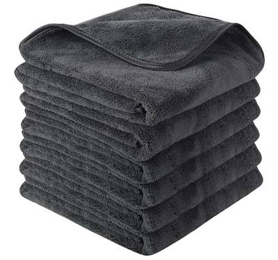 SINLAND Microfiber Car Drying Towels Detailing 16 x 24inch 6 Pack Grey | Ultra Absorbent, Soft, Car Wash Cleaning Cloth, Auto Detailing Towels, 380gsm