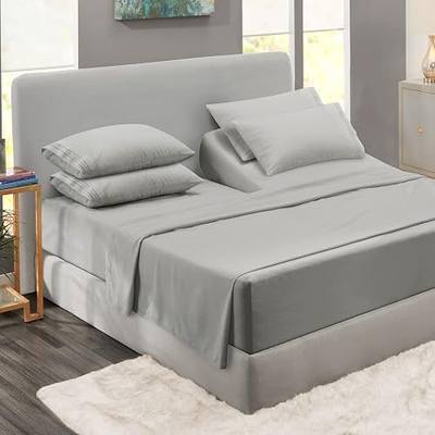 Clara Clark Flex Top King Sheets, 6 Piece Set - Hotel Luxury Sheets for Top Split King Bed, Super Soft Bedding Set, Head Split King Silver