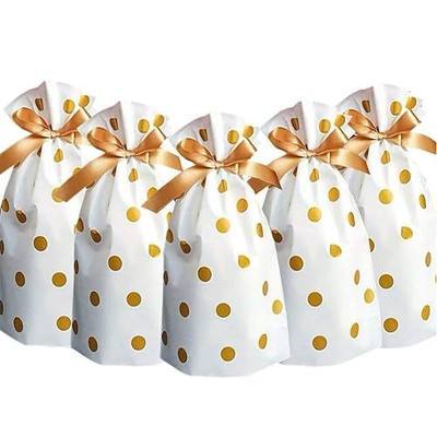 Elwish 24pcs Treat Bags Party Favor Bags Gold Plastic Drawstring Candy Goodies Food Storage Bags Gift Wrapping Package