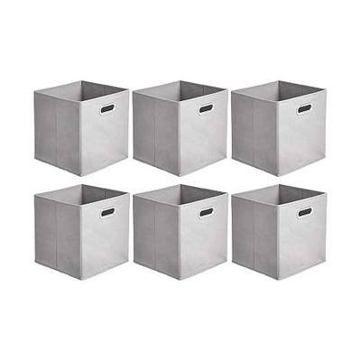 Amazon Basics Collapsible Cube Storage Bins, Space-Saving, Organizing Fabric Bins with Handles, 10.5 x 10.5 x 11 inches, Light Grey, 6-Pack