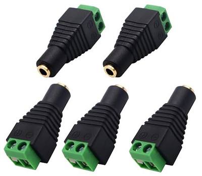 3.5mm Screw Terminal Gold Plated 3.5mm (1/8") TS Mono Female to 2 Pin Female Screw Terminal AUX Headphone Balun Solderless Converter Adapter (5-Pack)