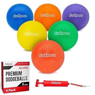 GoSports Inflatable Dodgeballs - Choose 5 Inch or 7 Inch No Sting Balls - Set of 6 Includes Ball Pump & Mesh Bag