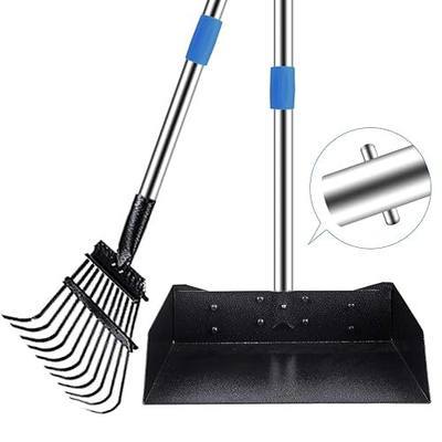 QiMH Upgraded Dog Pooper Scooper Extra Large, Adjustable Long Handle Stainless Metal Pet Poop Tray and Rake Set for Large Medium Small Dogs, Dog Waste Removal Bin Rake, Great for Grass, Street, Gravel