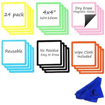 Dry Erase Magnets 4x4 in, Magnetic Notes & Labels for Whiteboard & Fridge | 24 Pack Write On Magnet Name Tags, Reusable White Board Notes, Writable Magnetized Dry Wipe Strips for Locker & Tool Box