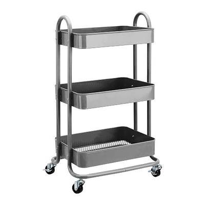 Amazon Basics 3-Tier Rolling Utility or Kitchen Cart, Lockable Wheels, Multifunctional Storage, Mobile Shelving Unit, Metal Storage Organizer, Charcoal