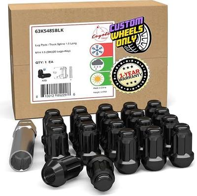 Wheel Accessories Parts 20 Pcs M14x1.5 14x1.5 Thread Short Truck 1.50" Long Spline Lug Nuts Black 6 Spline Hex Fits Chevy Camaro Corvette | Dodge Charger Challenger | Ford Mustang | Jeep Wrangler