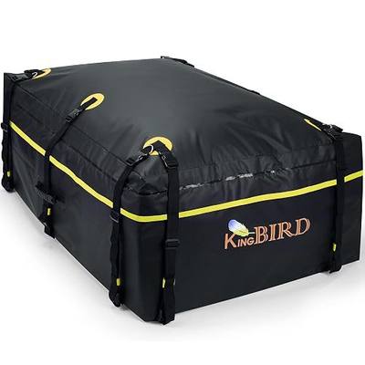 KING BIRD 15 Cubic Feet Car Roof Bag,700D PVC Waterproof Rooftop Cargo Carrier Bag for All Vehicle with/Without Rack,Includes Built-in Non-Slip Bottom, 10 Reinforced Straps, 6 Door Hooks, Luggage Lock
