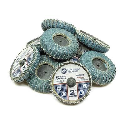 Benchmark Abrasives 2" Quick Change Zirconia Curved Flap Disc Grinding Wheel with Male R-Type Back Design - Finishing, Deburring of Irregular Surfaces - for Die Grinder & More (10 Pack) 80 Grit
