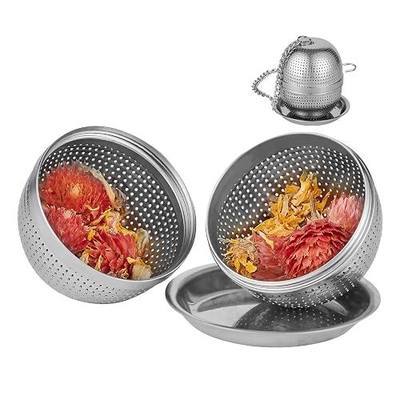 YEOSEN Tea Infuser Ball,Tea Strainer Ball for Loose Leaf Tea, Spice Infuser Stainless Steel Mesh, Fine Threaded Connection, 4.3 inch Chain with Drip Tray