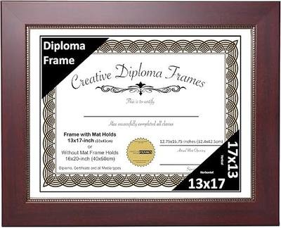 Creative Picture Frames 13x17 Empire Mahogany Diploma Frame with White Mat Glass and Installed Wall Hangers | Frame Holds 16x20 Media without Mat
