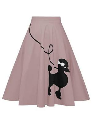 ZEZCLO Women's 50s Vintage Poodle Skirt Dog Printed High Waist Loose Fold Pleated A-line Zipper Skirts