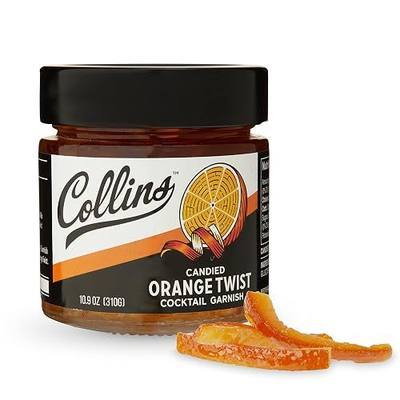 Collins Candied Fruit Orange Peel Twist in Syrup, Popular Cocktail Garnish for Skinny Margarita, Martini, Mojito, Orange Peel for Old Fashioned Drinks, Baking, Desserts, Salad, 10.9 oz
