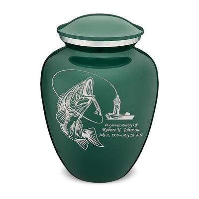 Geturns Embrace Adult Personalized Fishing Cremation Urns for Human Ashes I Large Green Funeral Urn for Men and Women I 200 lbs