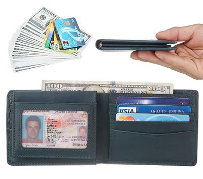 BSWolf Wallet for Men Genuine Leather RFID Blocking Bifold Wallet with 2 ID Window (Crazy Horse Blue)