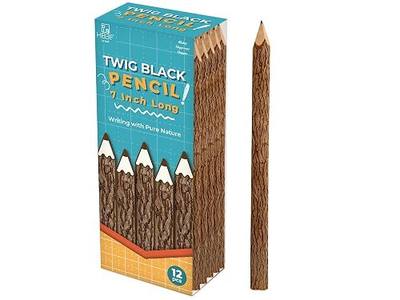 BSIRI Black Pencils Wood Pack of 12 in 7 Inch Tree Bark Wooden Favors in Rustic Twig Pencils Unique Gifts Camping Lumberjack Decorations Party Supplies Novelty Gifts as Natural Pencil