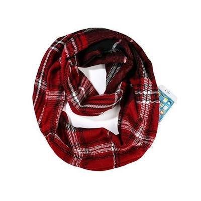 Infinity Scarf with Zipper Pocket Plaid Leopard Fashion Thick Warm Winter Tartan Scarve