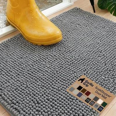 GORILLA GRIP SoakSTOPPER Dog Door Mat, Machine Washable Rug Absorbent Doormat Captures Moisture Mud Dirt, Quick Dry Soft Chenille Entryway Rugs Indoor Entrance Mats for Dog Paws, 24x17 Grey
