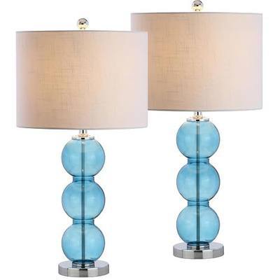 JONATHAN Y Bella 27" Glass Table Lamp, Sky Blue/Chrome, Set of 2
