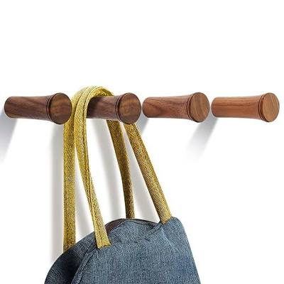 HomeDo Natural Wooden Coat Hooks Wall Mounted Vintage Single Organizer Hangers, Handmade Craft Hat Rack Hat Hanger (Walnut-3inch-4Pack)